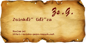 Zsinkó Géza névjegykártya